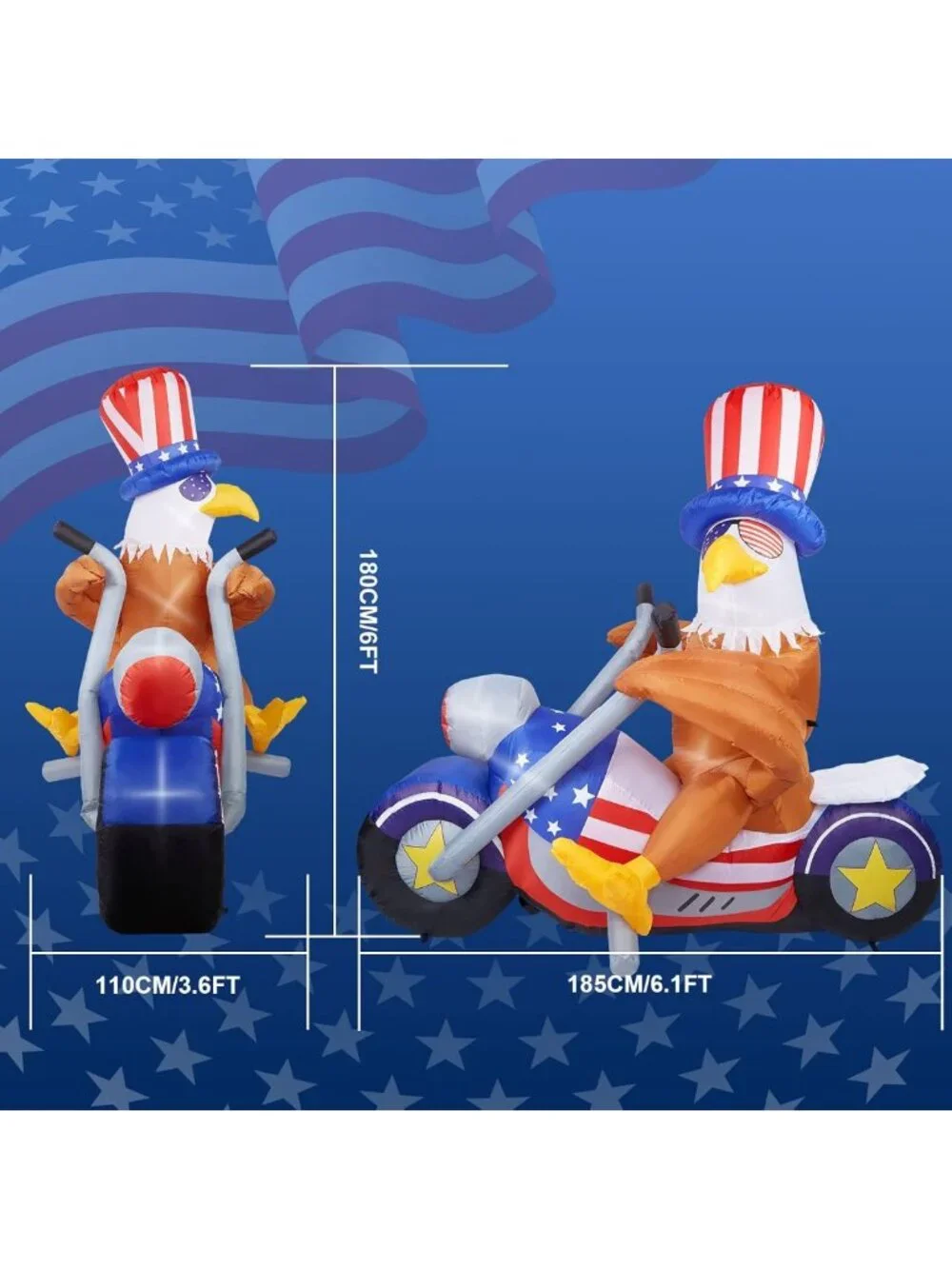 6 FT Patriotic Eagle Inflatable Yard Decoration | LED Lights for Independence